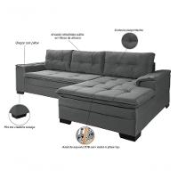 Sofá Viena Chaise Suede Fixo Pés Madeira Living Confortável Império Cinza 380 - 3