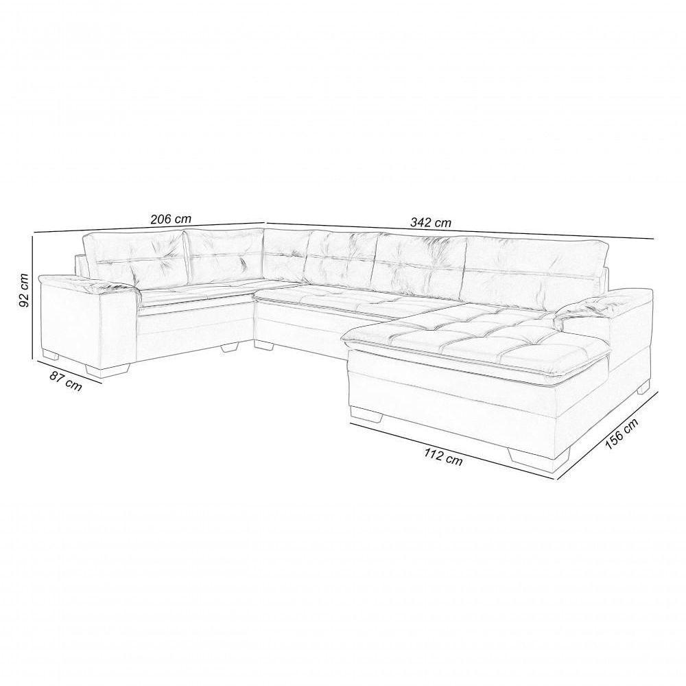 Sofá Viena 3 Lugares Com Chaise E Canto Premium Império Cinza Cinza 380 - 2
