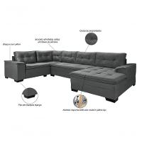 Sofá Viena 3 Lugares Com Chaise E Canto Premium Império Cinza Cinza 380 - 3