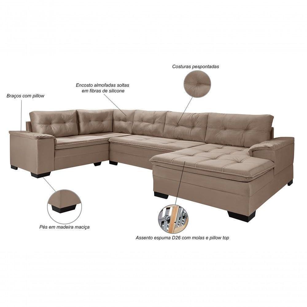 Sofá Viena 3 Lugares Com Chaise E Canto Premium Império Chocolate Chocolate 377 - 3