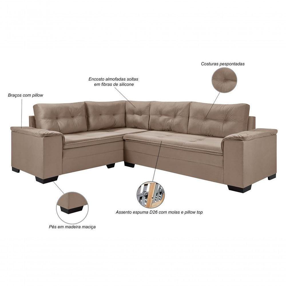 Sofá Viena Canto Suede Plus Confortável Pés Madeira Império Chocolate 377 - 3