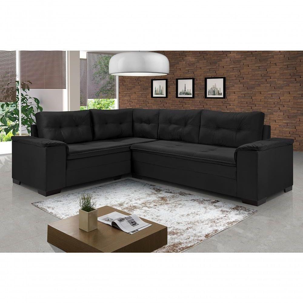 Sofá Viena Canto Suede Plus Confortável Pés Madeira Império Preto 381 - 1