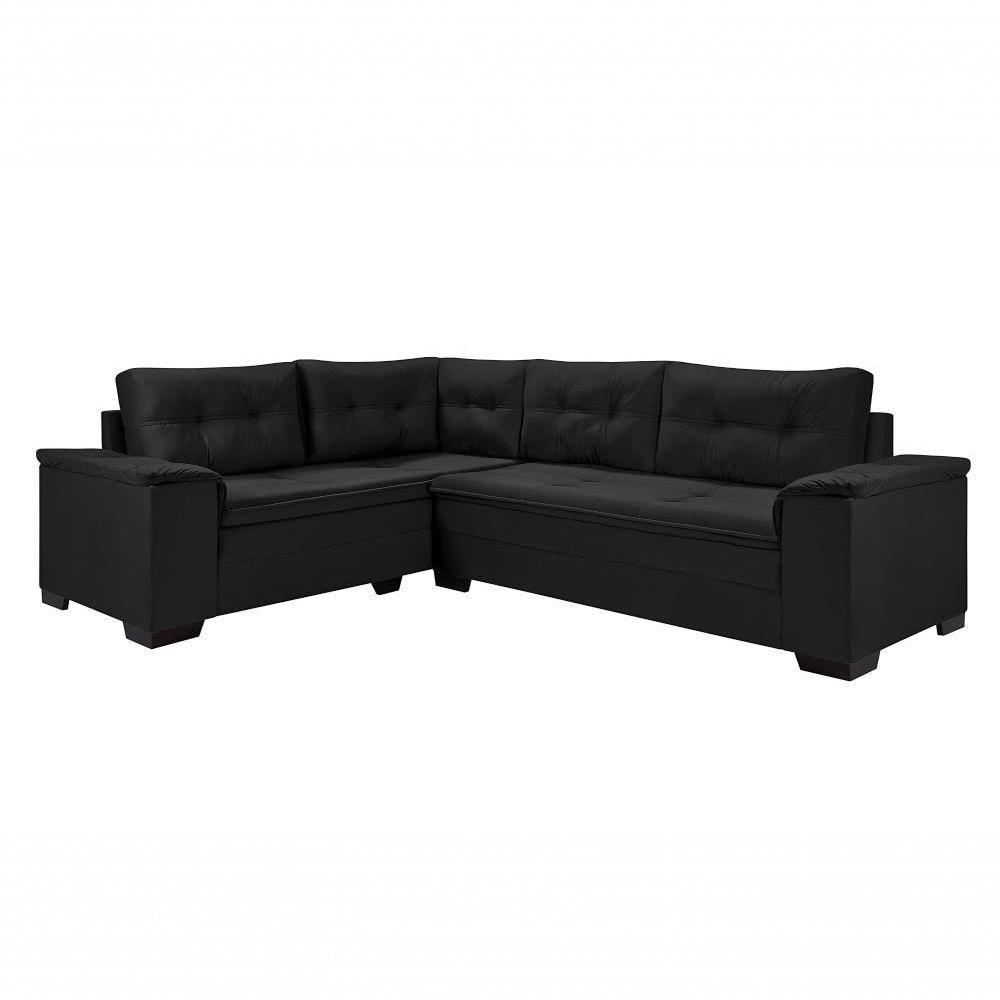 Sofá Viena Canto Suede Plus Confortável Pés Madeira Império Preto 381 - 4