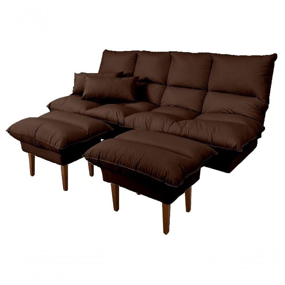 Sofá Cama Andorra Com Banqueta Corano 3 Lugares Reclinável Império Marrom 310 - 1