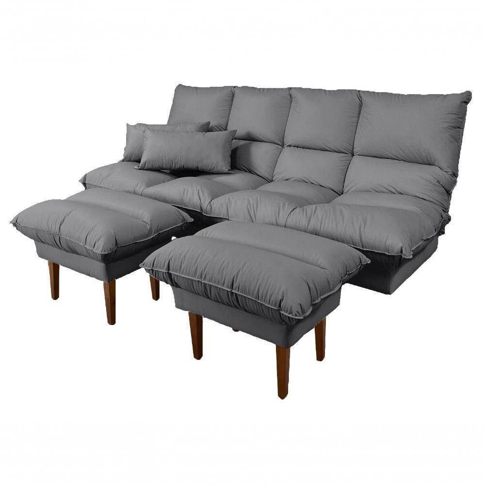 Sofá Cama Andorra Com Banqueta Corano 3 Lugares Reclinável Império Cinza 312 - 7