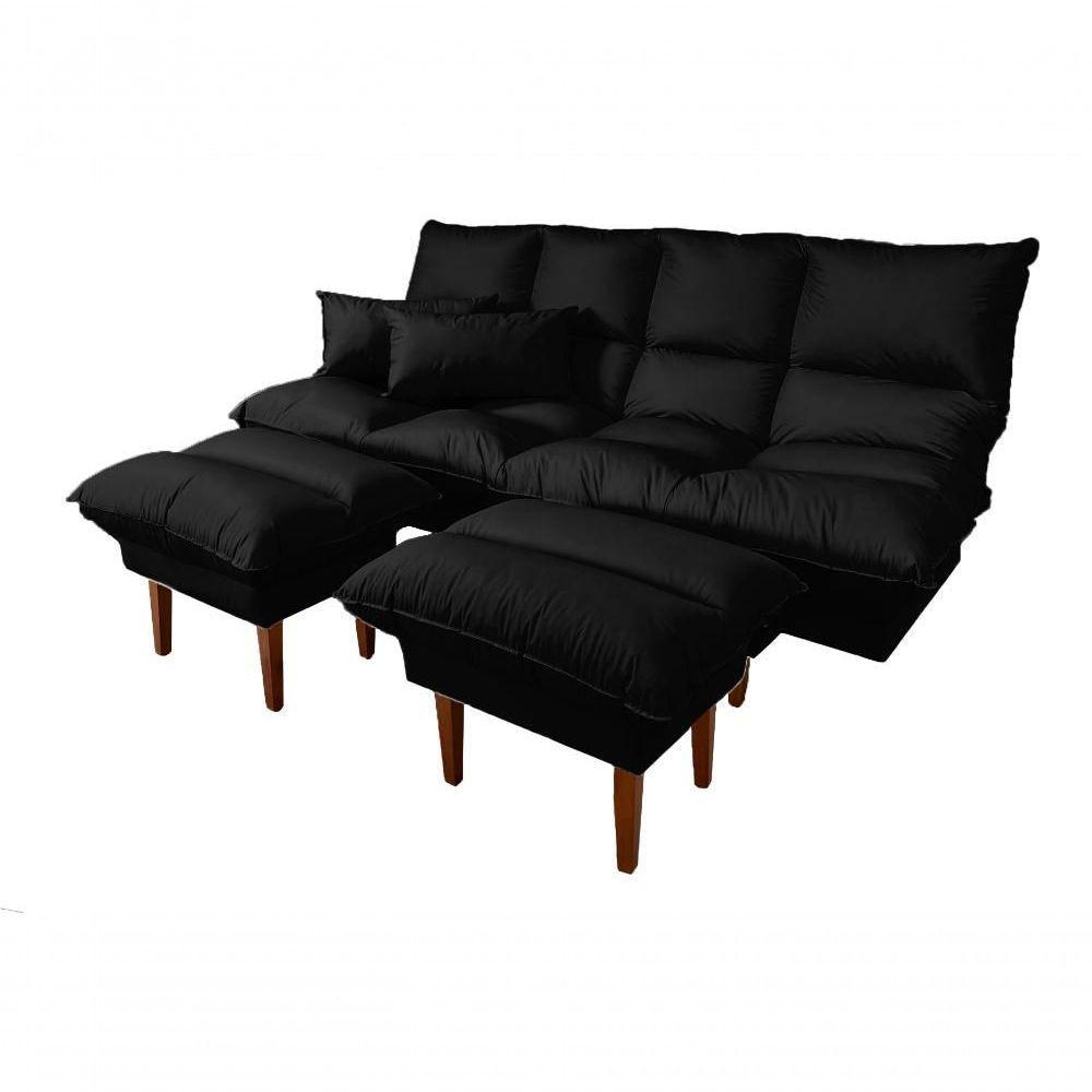 Sofá Cama Andorra Com Banqueta Corano 3 Lugares Reclinável Império Preto 311 - 5