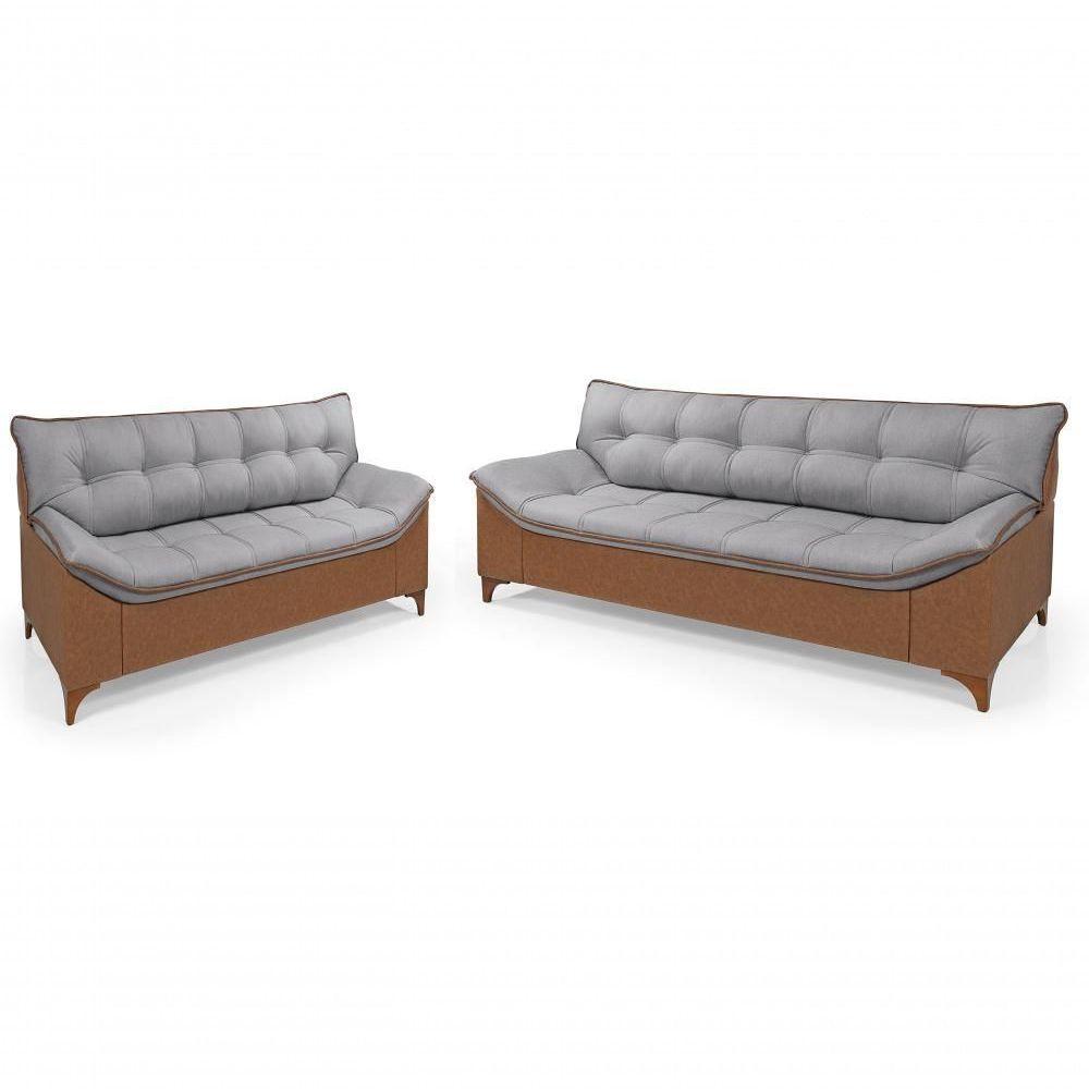 Sofá Veneza Conj. 2 E 3 Lugares Composê Linho/courissimo Fixo Base Madeira Império Grafite 199/856 - 1