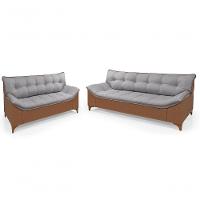 Sofá Veneza Conj. 2 E 3 Lugares Composê Linho/courissimo Fixo Base Madeira Império Grafite 199/856 - 1