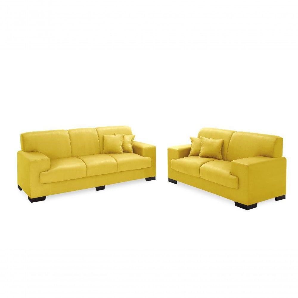 Sofá Manu Conjunto 2 E 3 Lugares Clássico Fixo Confortável Sala Império Amarelo 374 - 2