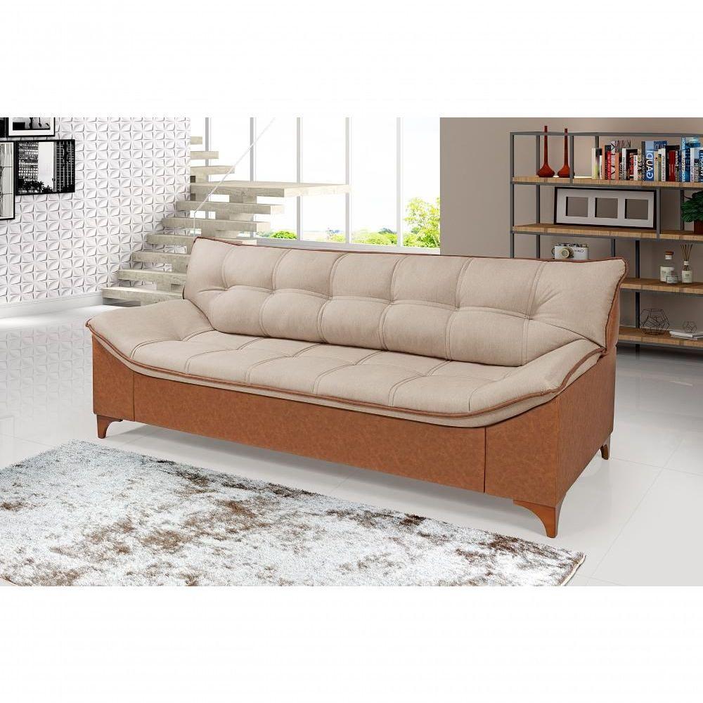 Sofá Veneza Conj. 2 E 3 Lugares Composê Linho/courissimo Fixo Base Madeira Império Bege 201/856 - 2