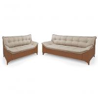 Sofá Veneza Conj. 2 E 3 Lugares Composê Linho/courissimo Fixo Base Madeira Império Bege 201/856 - 1