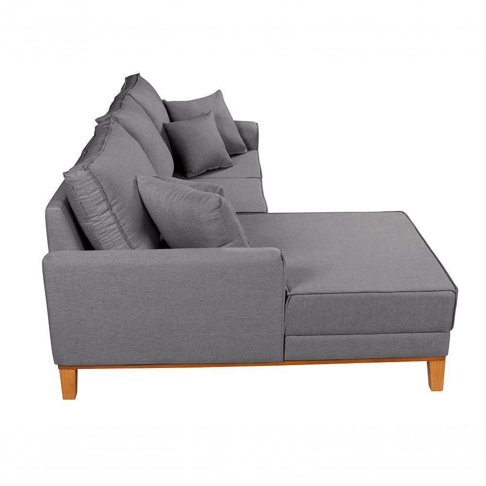Sofá Living Beny Com Chaise Para Sala De Estar Confortável Império Cinza Claro 185 - 3