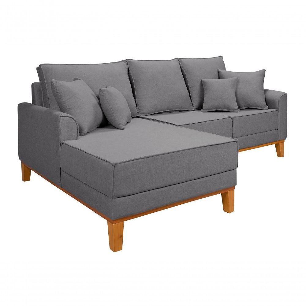 Sofá Living Beny Com Chaise Para Sala De Estar Confortável Império Cinza Claro 185 - 6
