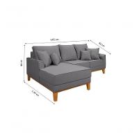 Sofá Living Beny Com Chaise Para Sala De Estar Confortável Império Cinza Claro 185