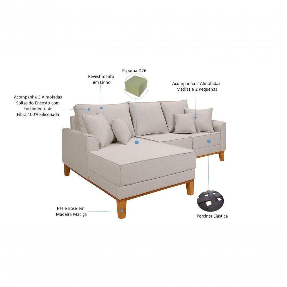 Sofá Living Beny Com Chaise Para Sala De Estar Confortável Império Cru 184 - 3