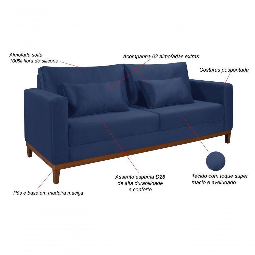 Sofá Bahamas 1,70 Veludo Living Fixo Império Veludo Azul Marinho 171 - 2