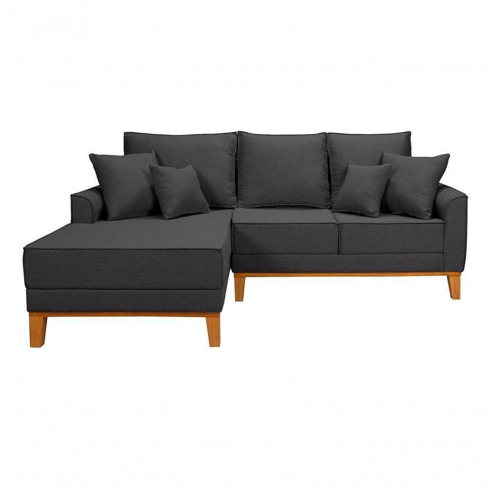 Sofá Living Beny Com Chaise Para Sala De Estar Confortável Império Grafite 199 - 2