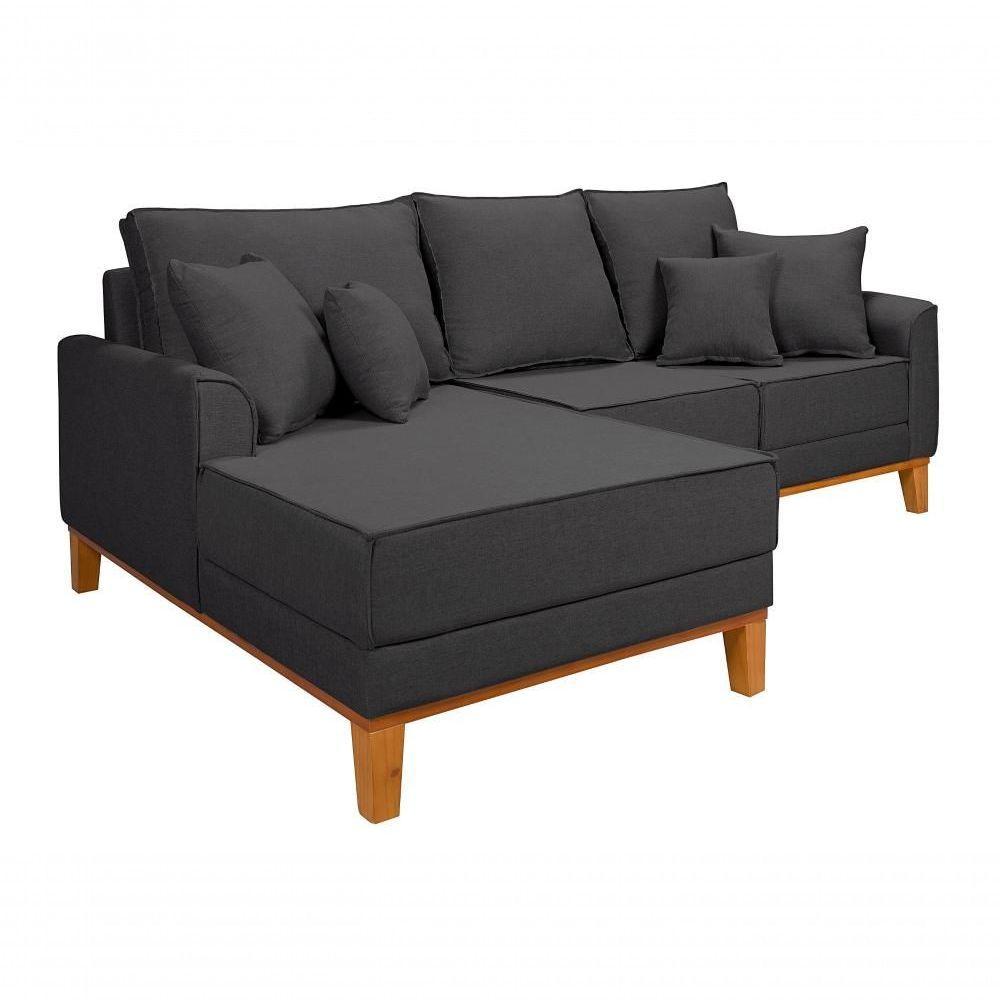 Sofá Living Beny Com Chaise Para Sala De Estar Confortável Império Grafite 199 - 3