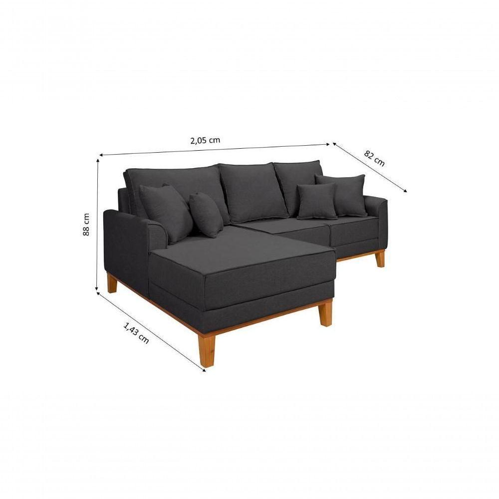 Sofá Living Beny Com Chaise Para Sala De Estar Confortável Império Grafite 199 - 5