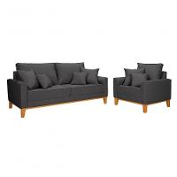 Kit Sofá 1,80m Com Poltrona Beny Pés De Madeira Linho Grafite 199 - 7