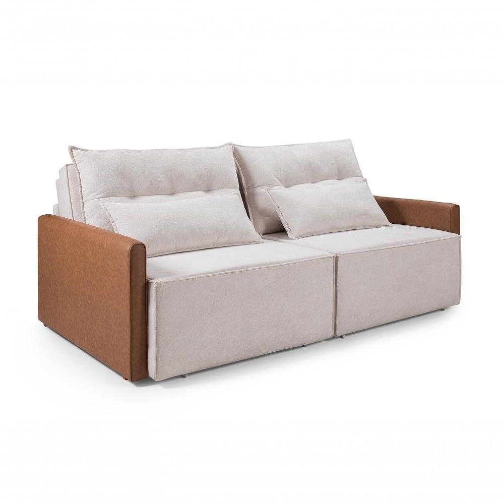 Sofá 3 Lugares San Marino 2,00m Boucle Composê Retrátil E Reclinável Império Boucle 210 Bege - 6