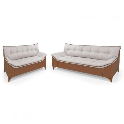 Sofá Veneza Conj. 2 E 3 Lugares Composê Linho/courissimo Fixo Base Madeira Império Cinza 185/856