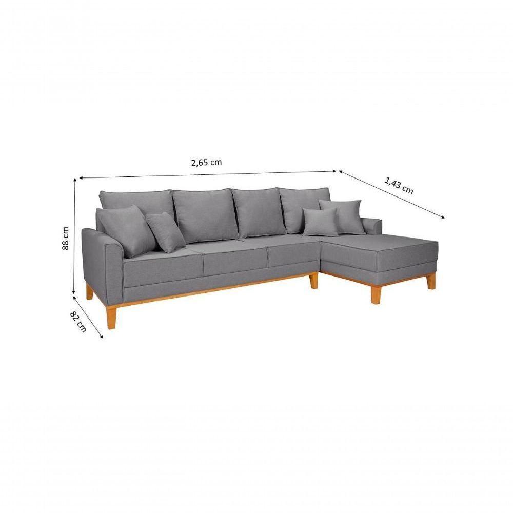 Sofá Living 4 Lugares Beny Com Chaise Lado Esquerdo Linho Império Cinza Claro 185 - 4