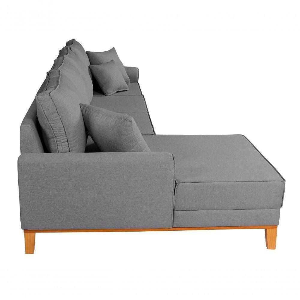 Sofá Living 4 Lugares Beny Com Chaise Lado Esquerdo Linho Império Cinza Claro 185 - 5