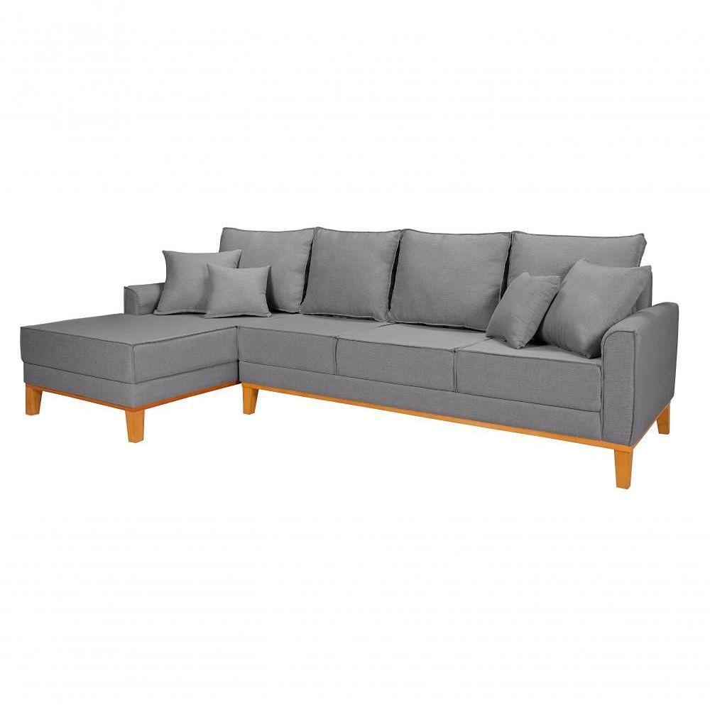 Sofá Living 4 Lugares Beny Com Chaise Lado Esquerdo Linho Império Cinza Claro 185 - 6