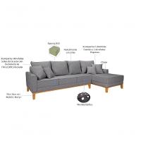 Sofá Living 4 Lugares Beny Com Chaise Lado Esquerdo Linho Império Cinza Claro 185 - 2