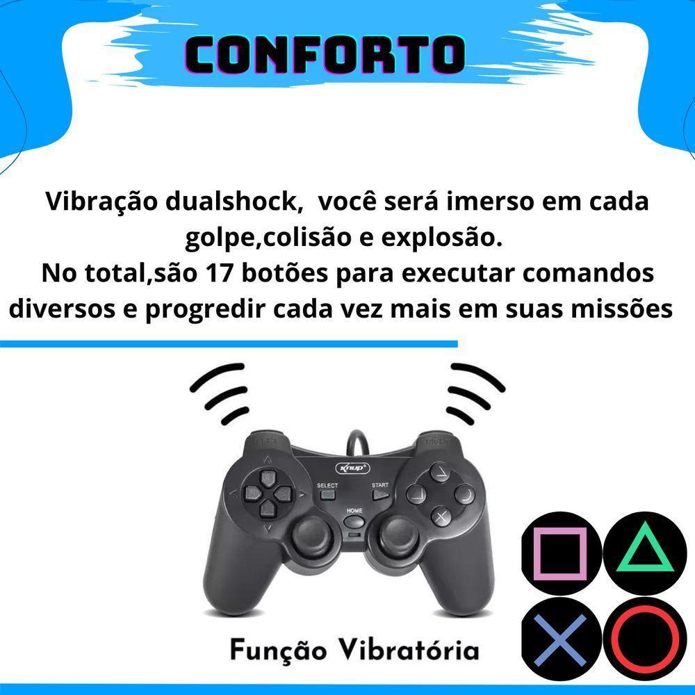 Kit 2 Controles Joystick Manete Ps2 Ps1 Plug And Play Dualshock Com Memory Card 16gb - 4