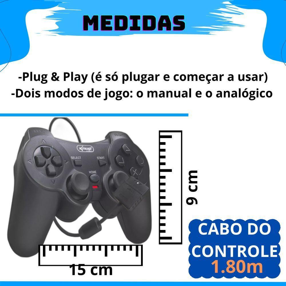 Controle Joystick Manete Ps2 Ps1 Plug And Play Dualshock Preto Com Fio - 3