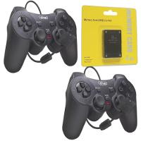 Kit 2 Controles Joystick Manete Ps2 Ps1 Plug And Play Dualshock Com Memory Card 8gb - 1