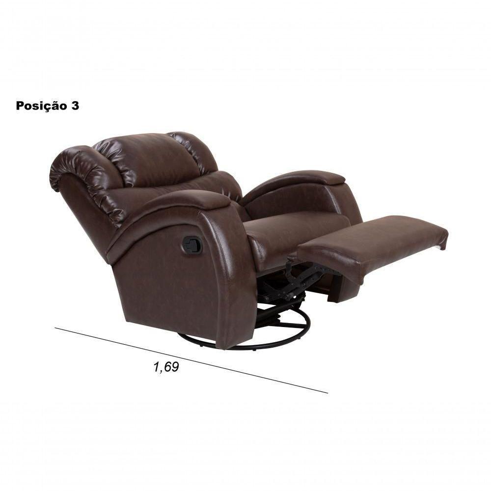 Cadeira Poltrona Reclinável Imperial Zero Wall Couríssimo Balanço E Giro Com Massageador Marrom - 2