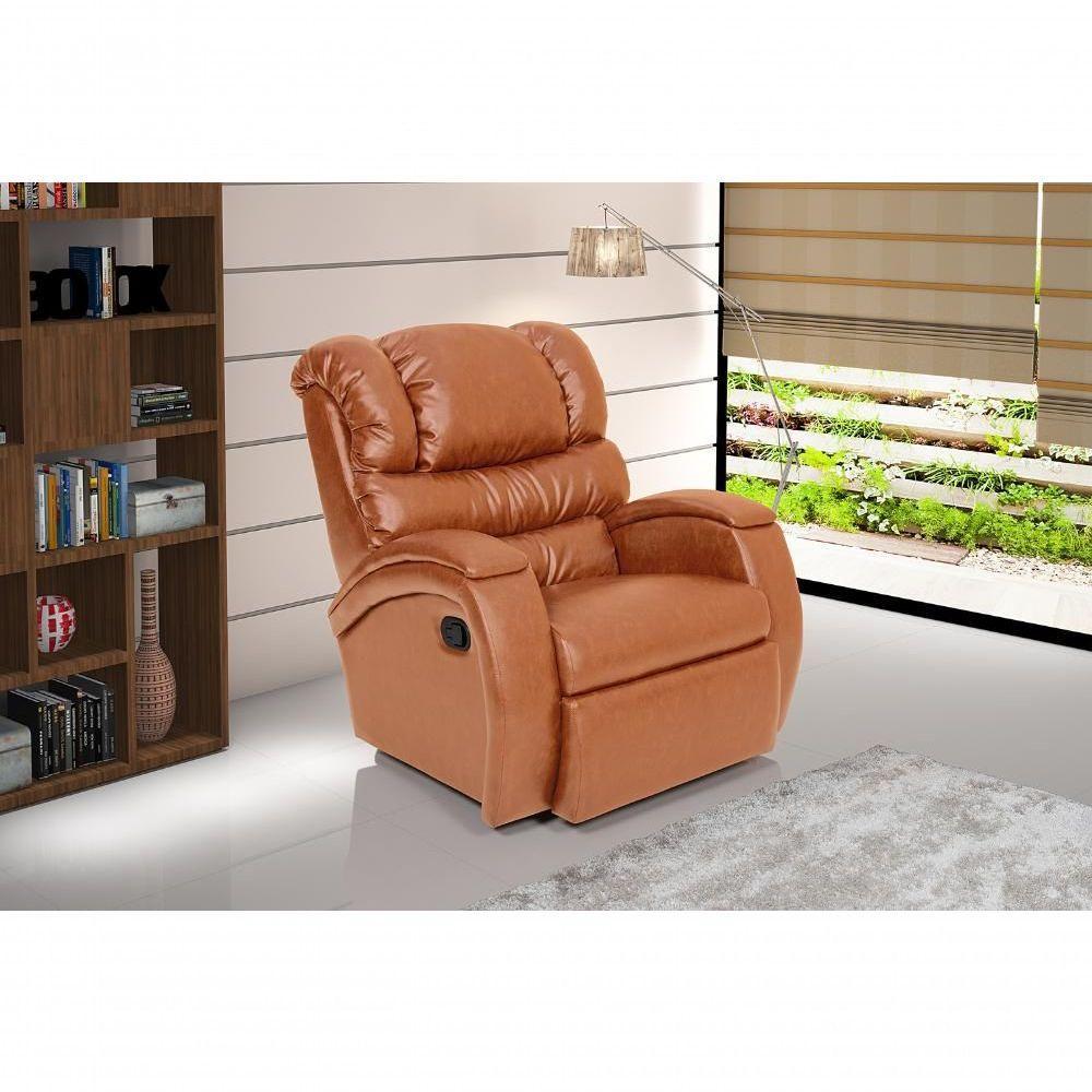 Cadeira Poltrona Reclinável Imperial Zero Wall Couríssimo Balanço E Giro Com Massageador Caramelo - 6