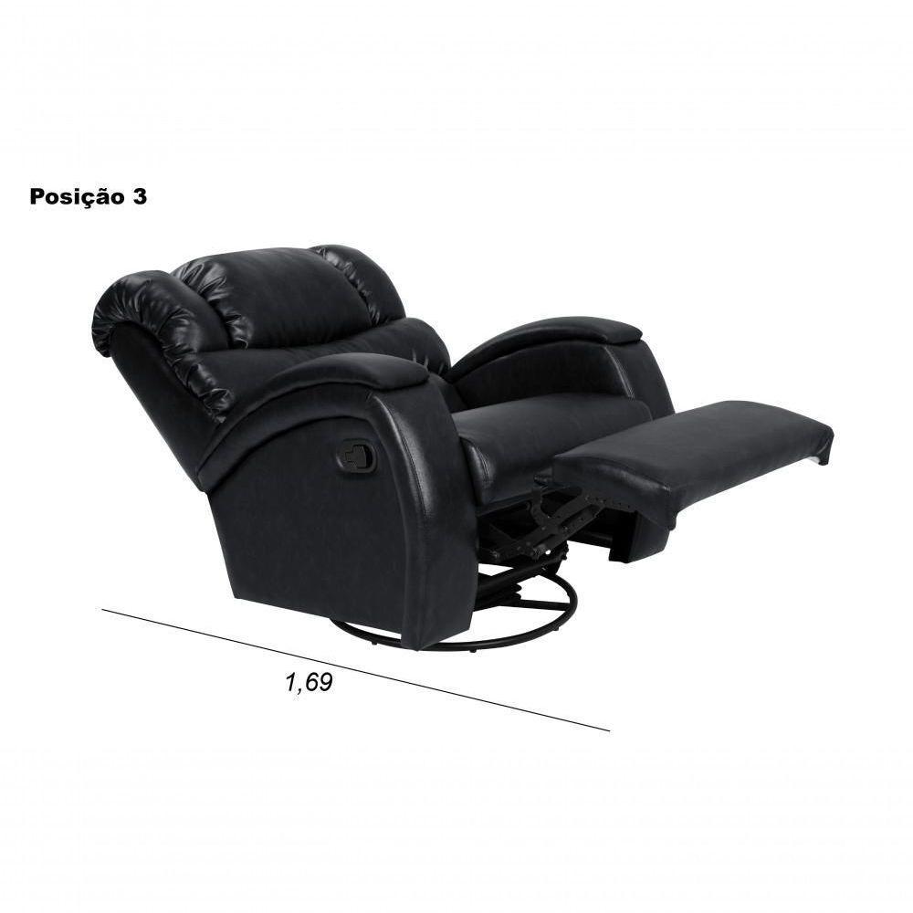 Cadeira Poltrona Reclinável Imperial Zero Wall Couríssimo Balanço E Giro Com Massageador Preto - 2