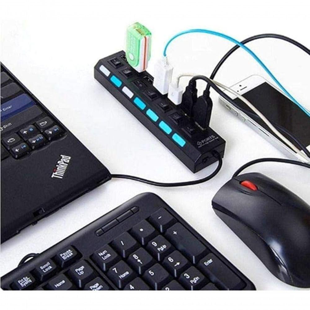 Hub Usb 2.0 Com 7 Portas E Tecnologia De Economia De Energia Através De Interruptores E Indicadores - 2