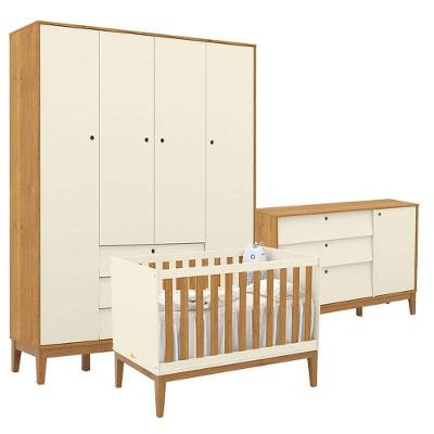 Quarto de Bebê Unique 4 Portas 3 Gavetas em MDF Off White Freijó Eco Wood Matic Móveis