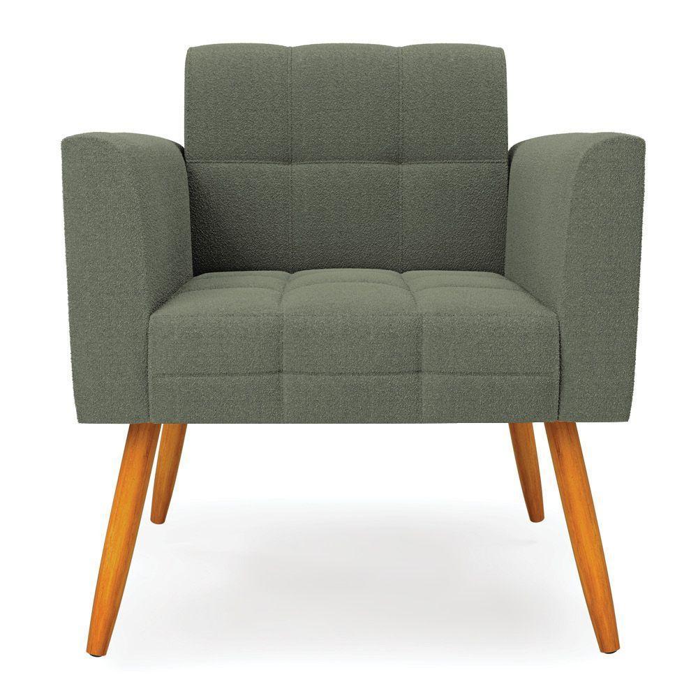 Poltrona Sala Estar Pé Palito Castanho Kit 2 Elisa Bouclê D03 Verde Pistache - 3