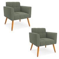 Poltrona Sala Estar Pé Palito Castanho Kit 2 Elisa Bouclê D03 Verde Pistache - 1