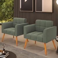 Poltrona Sala Estar Pé Palito Castanho Kit 2 Elisa Bouclê D03 Verde Pistache - 6