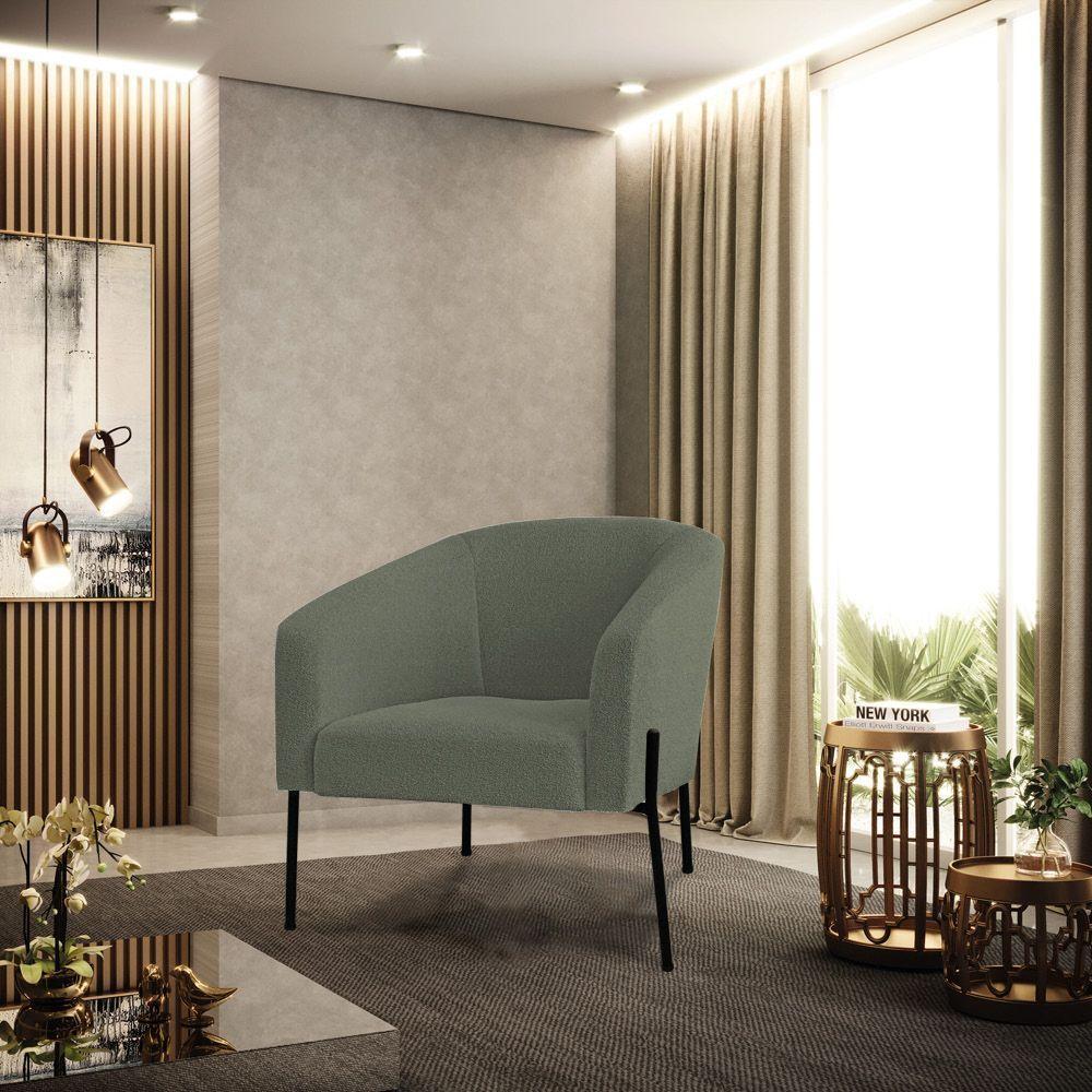 Poltrona Decorativa Pé De Ferro Preto Kit 2 Stella Bouclê D03 Verde Pistache - 3