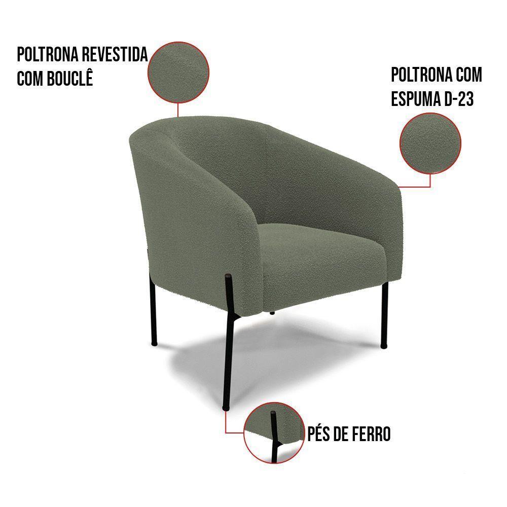 Poltrona Decorativa Pé De Ferro Preto Kit 2 Stella Bouclê D03 Verde Pistache - 5