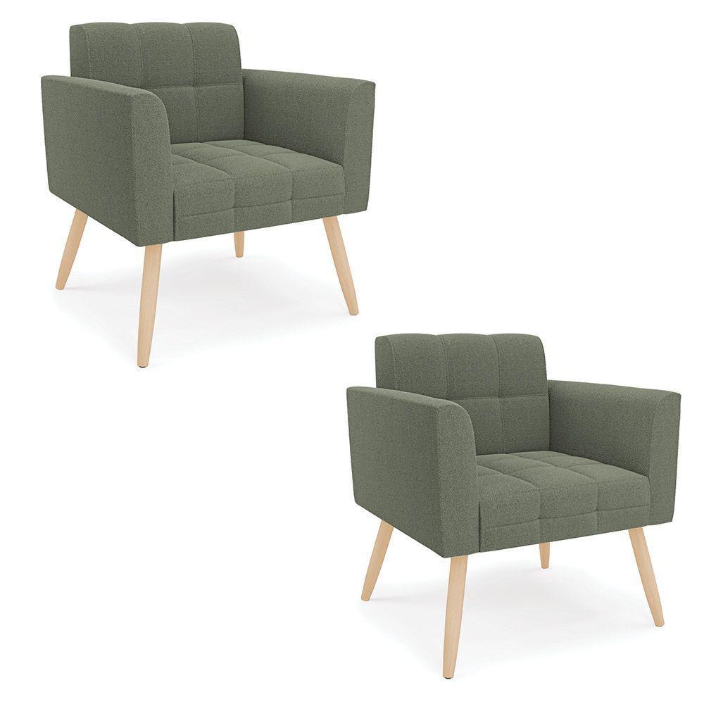 Poltrona Sala Estar Pé Palito Natural Kit 2 Elisa Bouclê D03 Verde Pistache - 1