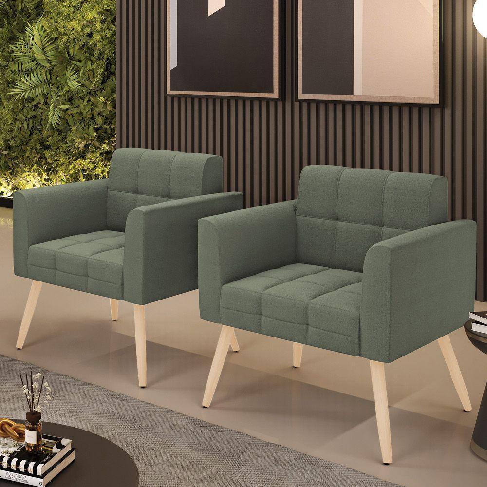 Poltrona Sala Estar Pé Palito Natural Kit 2 Elisa Bouclê D03 Verde Pistache - 6