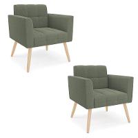 Poltrona Sala Estar Pé Palito Natural Kit 2 Elisa Bouclê D03 Verde Pistache - 1