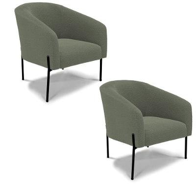 Poltrona Decorativa Pé De Ferro Preto Kit 2 Stella Bouclê Verde Pistache D03