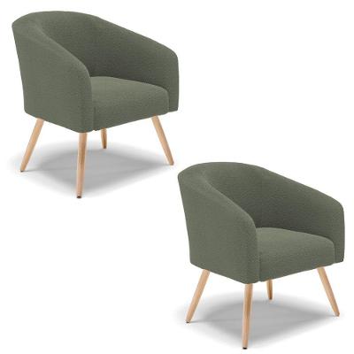 Poltrona Decorativa Pé Palito Natural Kit 2 Stella Bouclê Verde Pistache D03