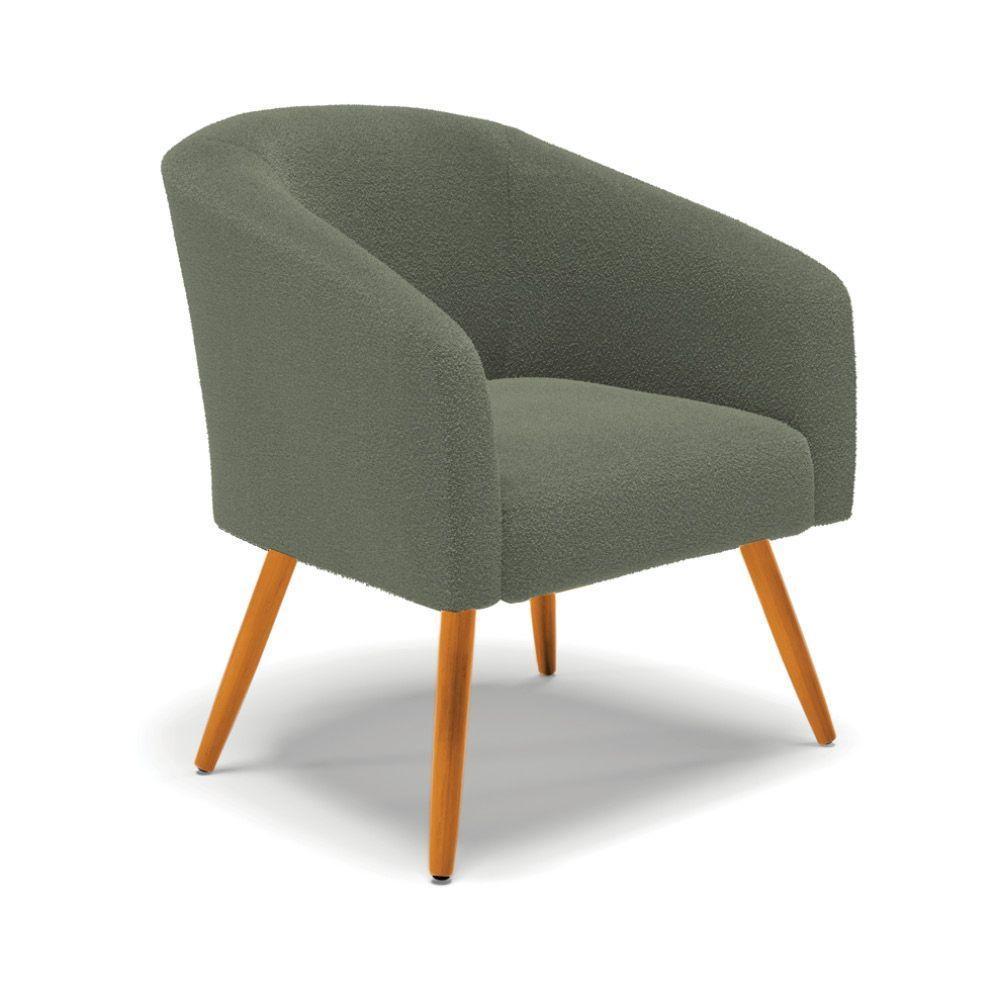 Poltrona Decorativa Pé Palito Castanho Stella Bouclê D03 Verde Pistache - 1