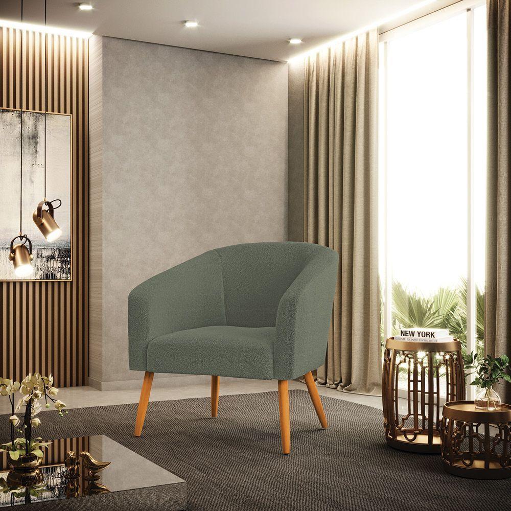 Poltrona Decorativa Pé Palito Castanho Stella Bouclê D03 Verde Pistache - 5